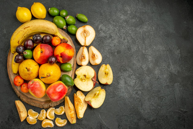 苹果顶视图水果组成新鲜水果的灰色背景水果食用水果营养