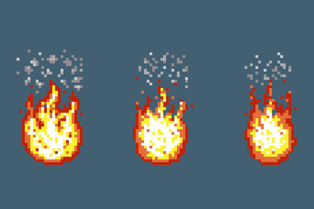 地狱火焰与烟雾动画帧像素艺术风格火热野火复古