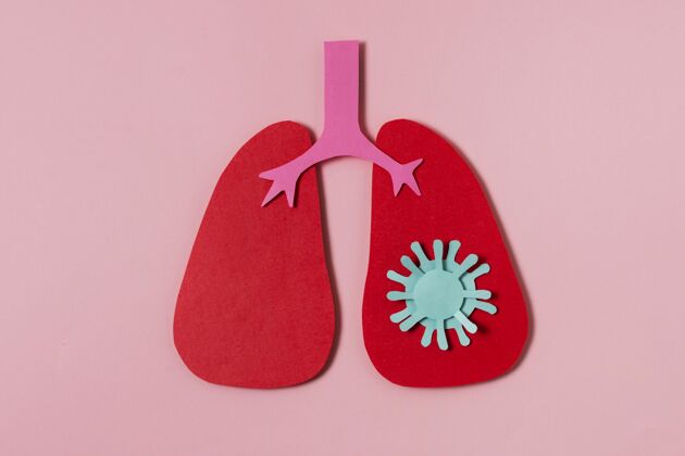 水平红色肺平放的Covid概念平面图分类感染