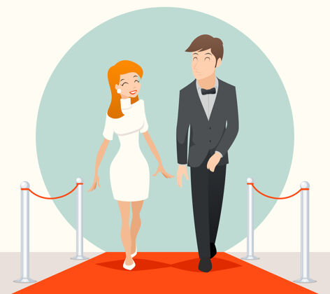 优雅名人情侣走在红地毯上情侣走在红地毯上 人们结婚 两个演员走在红地毯上 婚礼走在红地毯上著名风格流行