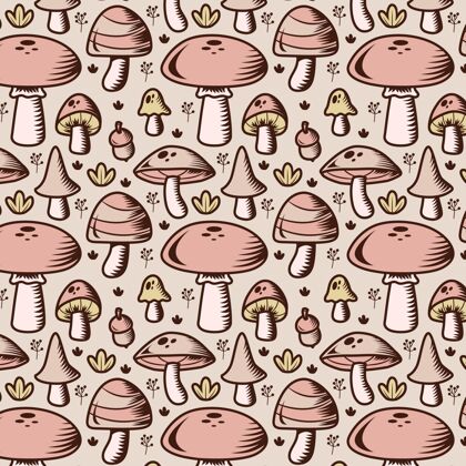真菌雕刻手绘蘑菇图案真菌图案设计手绘
