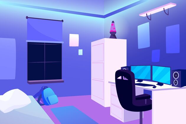 游戏平面设计游戏室游戏机房间显示器