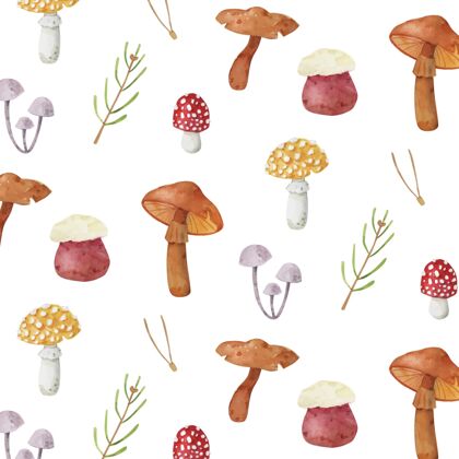 水彩手绘蘑菇图案蘑菇图案收藏墙纸