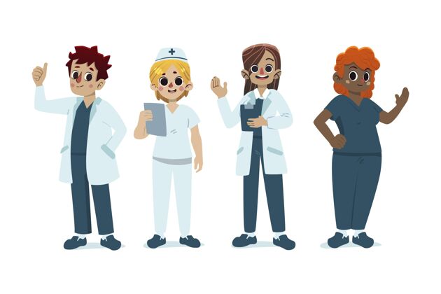 保健服务卡通医生和护士插图医生人员工人
