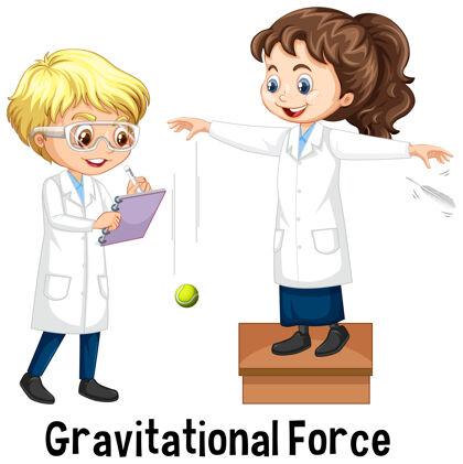 科学两个科学家在做引力设备卡通学习