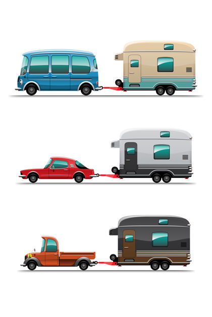 活动捆绑一套露营拖车 旅行移动房屋或大篷车白色背景插图拖车车辆露营