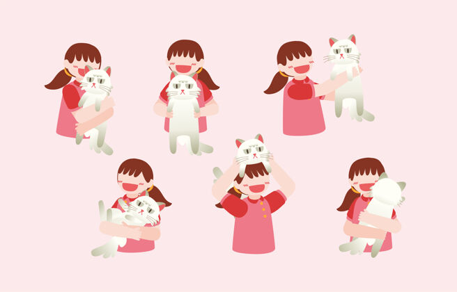 朋友可爱的女孩和她的猫捆绑 可爱的宠物主人和可爱的家畜肖像集猫孩子婴儿
