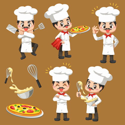 专业知识集厨师做人于一体的卡通人物面包店 吉祥物插画设计为餐饮企业标志商务男士威士忌