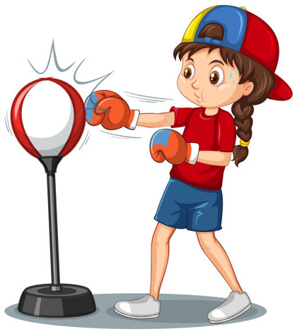 人类一个女孩卡通人物在做拳击练习爱好幼儿园角色
