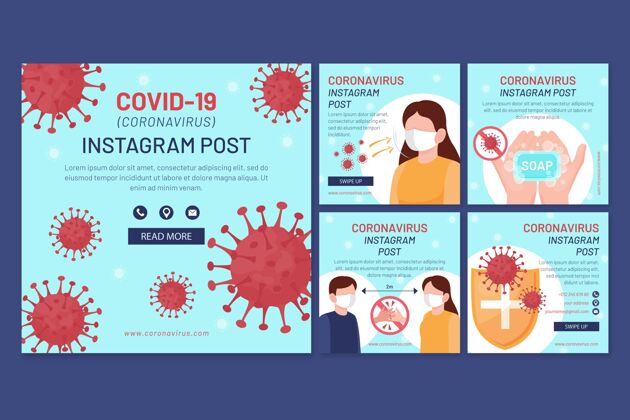 感染平面设计冠状病毒instagram贴子集大流行病毒健康