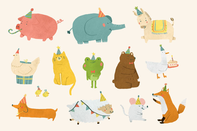 礼物动物派对涂鸦设计问候聚会蛋糕