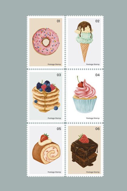 美味可爱的糕点和糖果邮票集邮票食谱美味