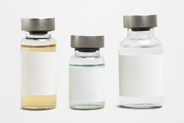 生物化学空白疫苗标签贴在装有有色液体的注射玻璃瓶上注射玻璃瓶瓶标签
