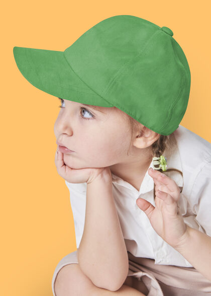 帽子戴绿色帽子的女孩帽子橙色年轻