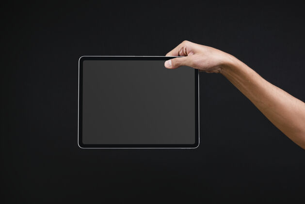 屏幕手持数字平板电脑与空白黑屏黑色背景技术黑色