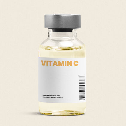 黄色维生素c注射液在一个玻璃瓶黄色液体瓶标签剂量文字