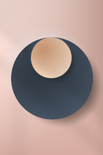 反射彩色圆形剪纸 浅粉色背景上有阴影双色重叠抽象