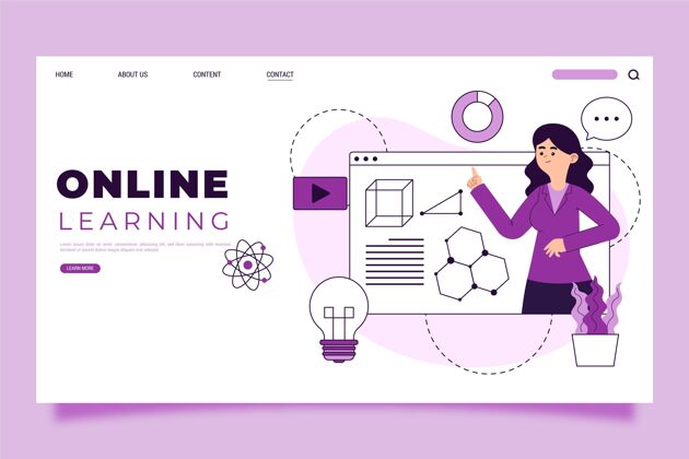 在线学习平面线性在线学习登录页模板平面设计网页模板教育