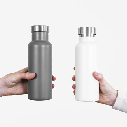 灰色灰色和白色的水瓶可重复使用人的照片零浪费