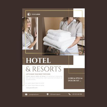 客房带照片的酒店信息传单模板旅行度假村酒店传单