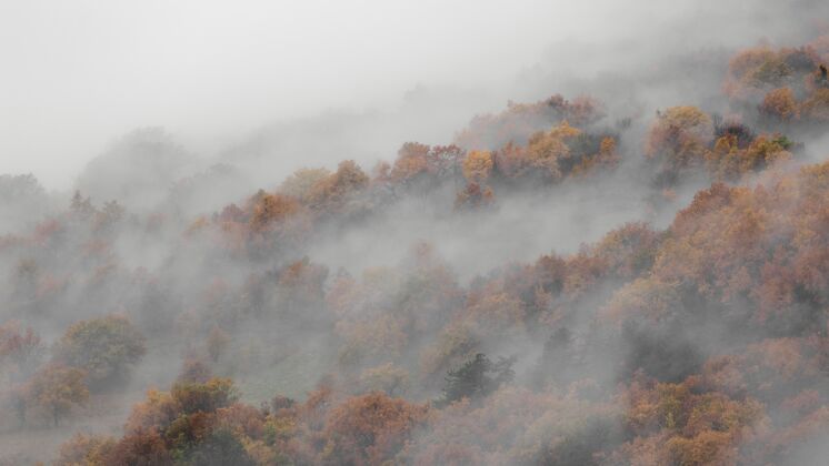 境高天使在山林中拍摄了一个雾景美徒步