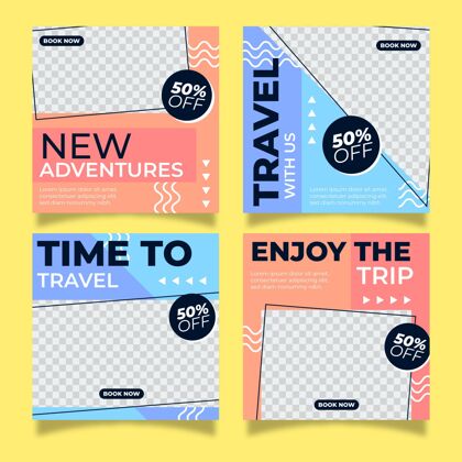 社交媒体平面设计旅行instagram帖子设置旅游旅游