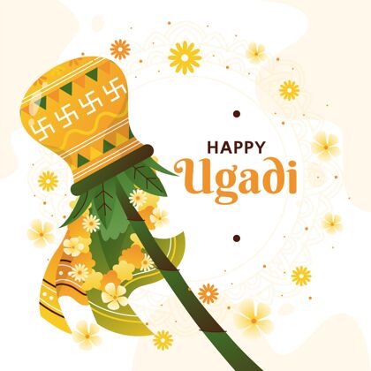 古迪帕德瓦手绘乌加迪花环插图印度印度节日