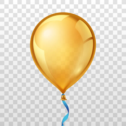 现实透明的金色气球节日生日丝带