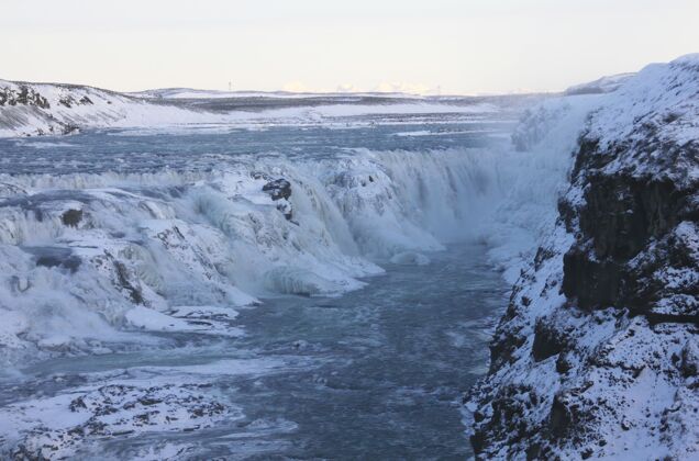 山冰岛的格尔福斯瀑布 欧洲冰雪环绕南极洲湖滴