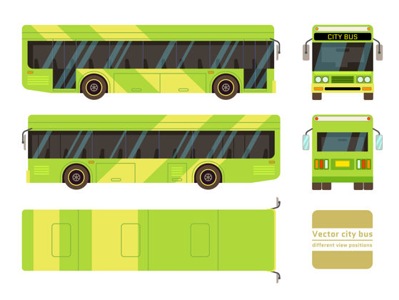 绿色绿城巴士在不同的视野位置旅游车辆经典