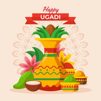 尤加迪详细的乌加迪花环插图印度古迪帕德瓦印度教