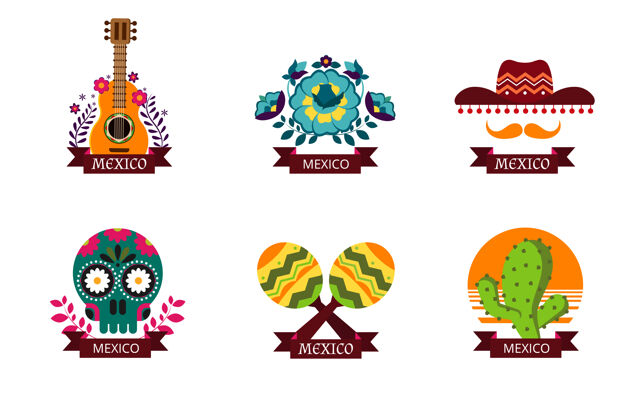 文化墨西哥标志套装传统胡子收集