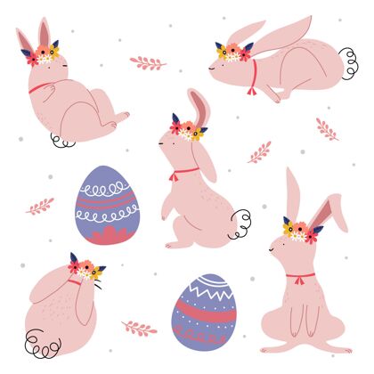 纪念手绘复活节兔子系列兔子收集分类
