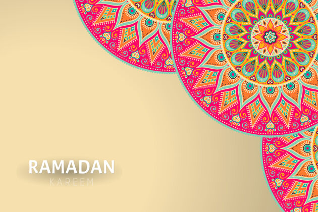 豪华Ramadamkareem背景和曼荼罗装饰曲线伊斯兰漩涡