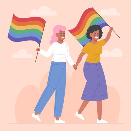 女朋友美丽的女同性恋夫妇与同性恋者旗帜爱插图可爱