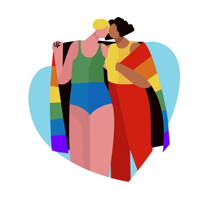 女人可爱的女同性恋夫妇与lgbt旗帜插图女朋友家庭国旗