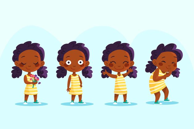 小不同姿势的黑人女孩女孩收集孩子