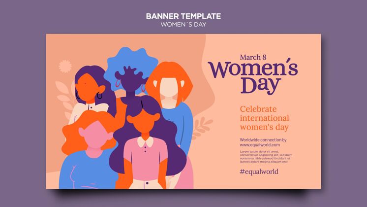 自由美丽的妇女节横幅模板插图3月8日女士女性