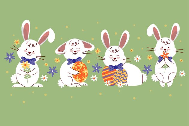 收集手绘复活节兔子系列兔子设置教