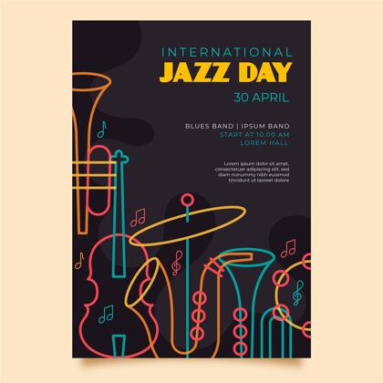 爵士乐音乐会平面国际爵士日垂直海报模板乐器音乐会音乐
