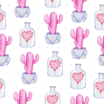 背景套大孤立的水彩情人节概念元素可爱浪漫的红粉心形装饰 插画情人节瓶子感情