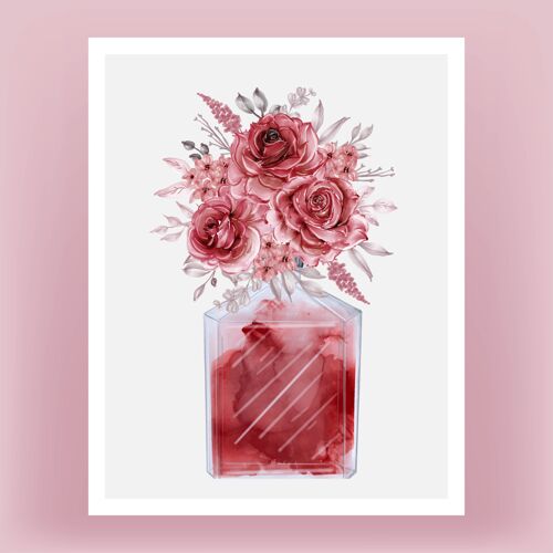 女性香水和玫瑰勃艮第水彩剪贴画喷雾香精时尚
