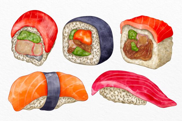 绘画收藏手绘寿司包装美味套装