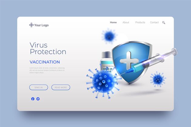 健康现实的冠状病毒疫苗登录页网页模板流感检疫