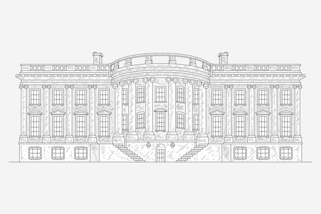房子现实的手绘白宫插图美国美国总统