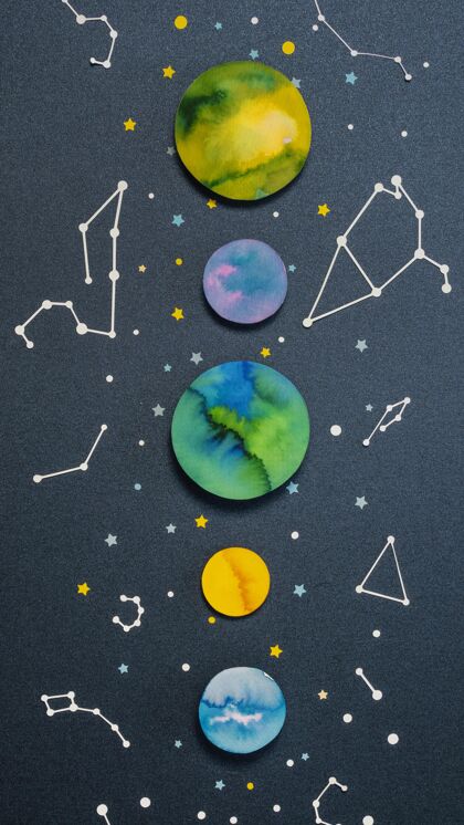 构图平面布局的创意纸行星组成空间纸宇宙