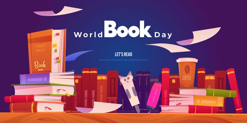 模板平面世界图书日横幅书籍庆典阅读
