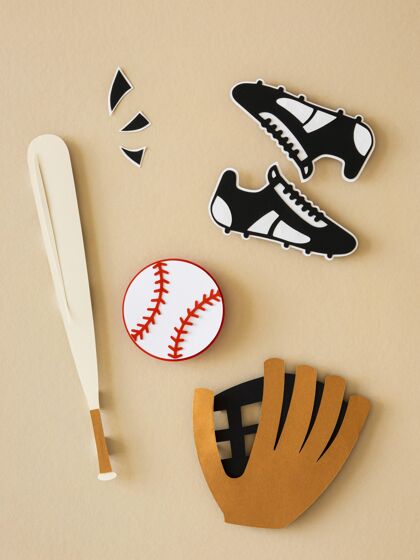 美国带运动鞋和手套的棒球棒顶视图比赛棒球棒活动