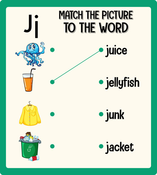 教育将图片与儿童单词工作表匹配游戏语言单词