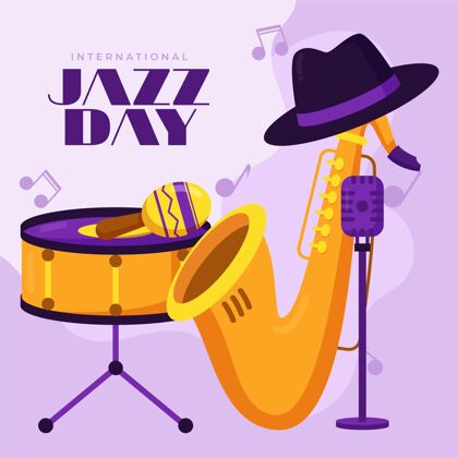 乐器平面国际爵士日插画音乐会爵士乐日插图